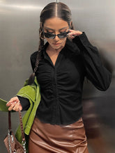 Solid Ruched Button Up Shirt